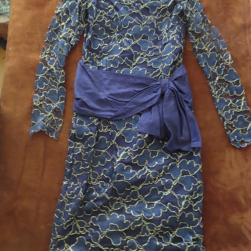 vintage rare pol' atteu blue/purple silk evening dress sz 5/6 NWT